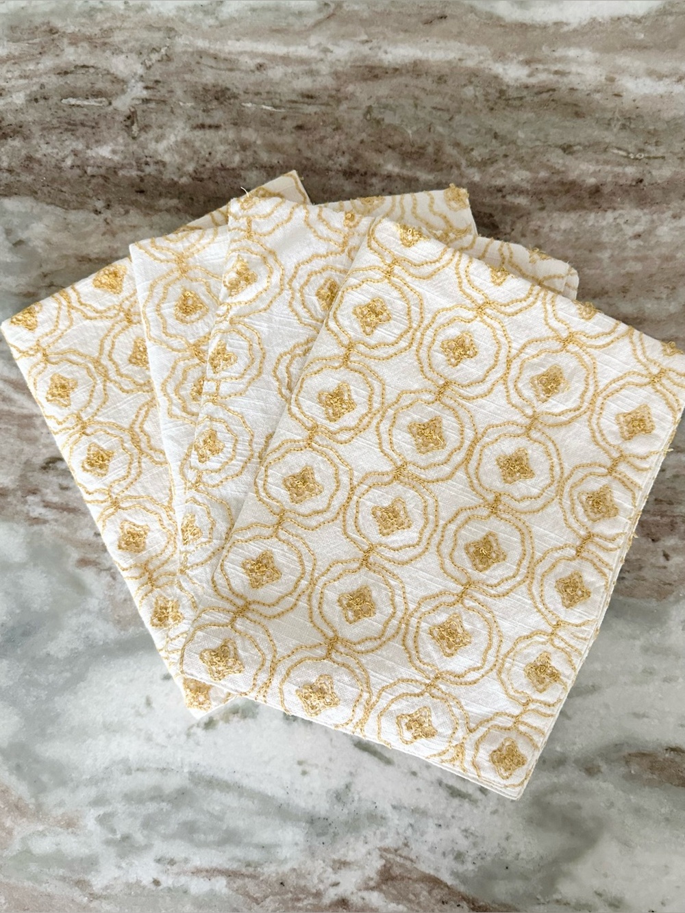 Set of 4 Floral Cloth Embroidered Placemats in Yellow & White